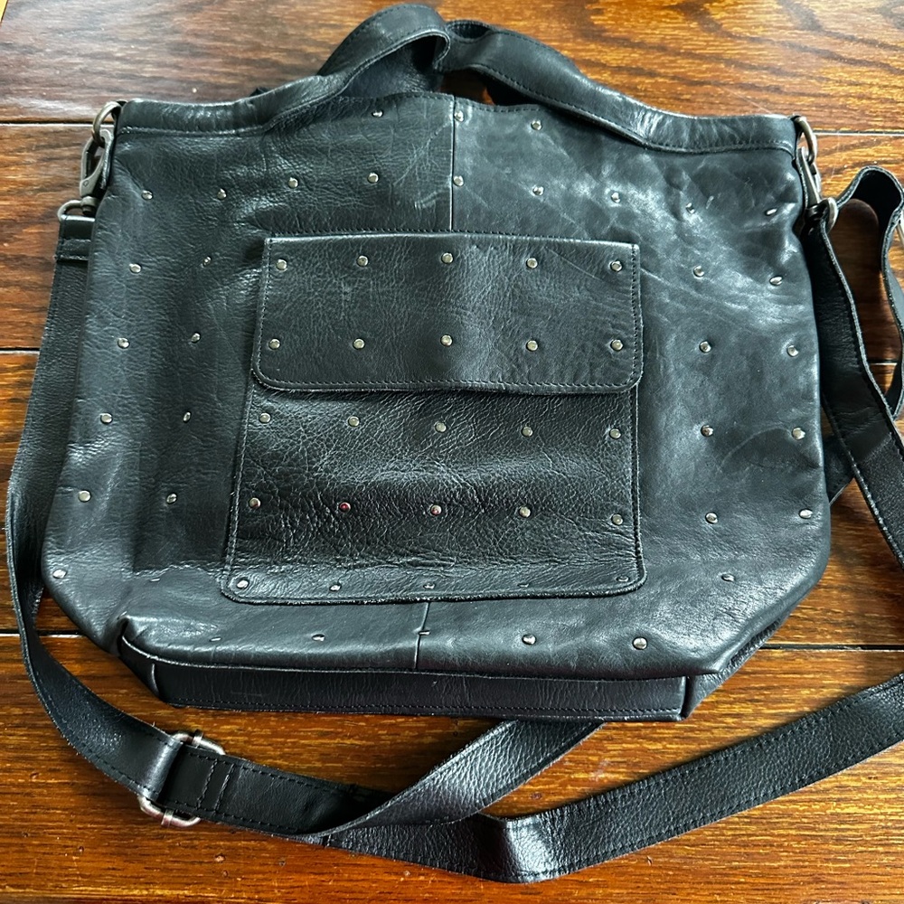Black Studded Leather Shoulder Bag